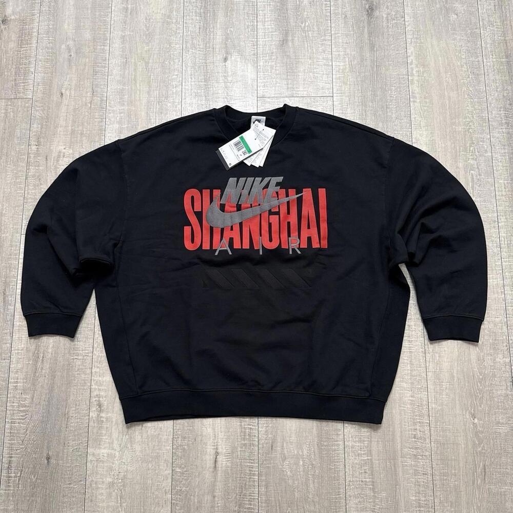 Nike Air Shanghai‎ Fleece Black/Red Crewneck Sweatshirt HJ0305-010 Size XL Men